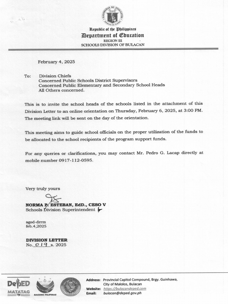 Division Letter No 019 S 2025 | PDF