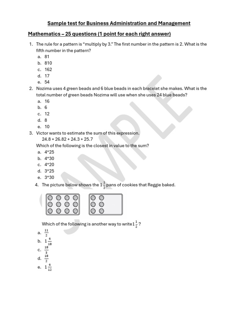 Business Administration Math Test Sample | PDF | Function (Mathematics ...