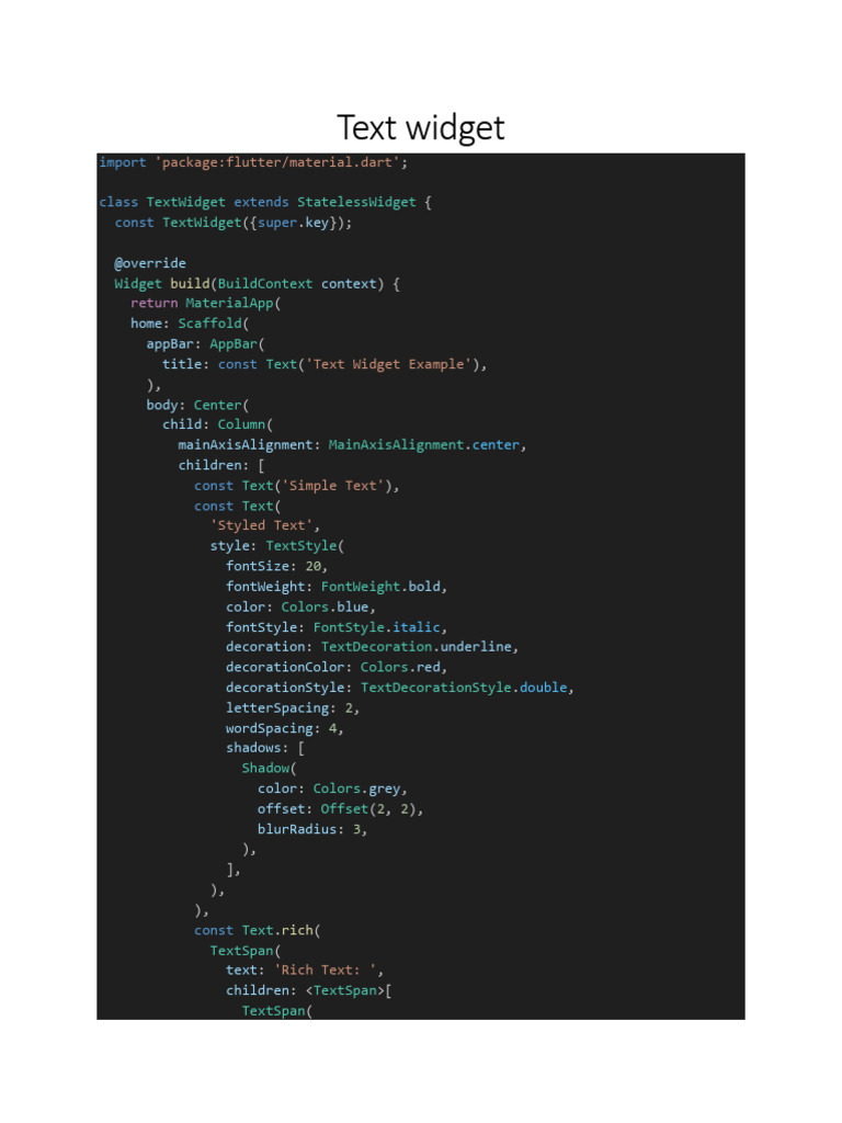 Flutter Widget Examples Guide | PDF | Computing | Computer Programming