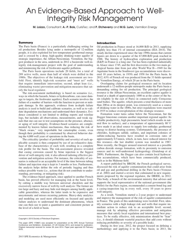 Well Integrity Risk Management in Paris Basin | PDF | Risk | Aquifer