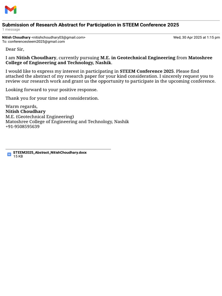 Gmail - Submission of Research Abstract For Participation in STEEM ...
