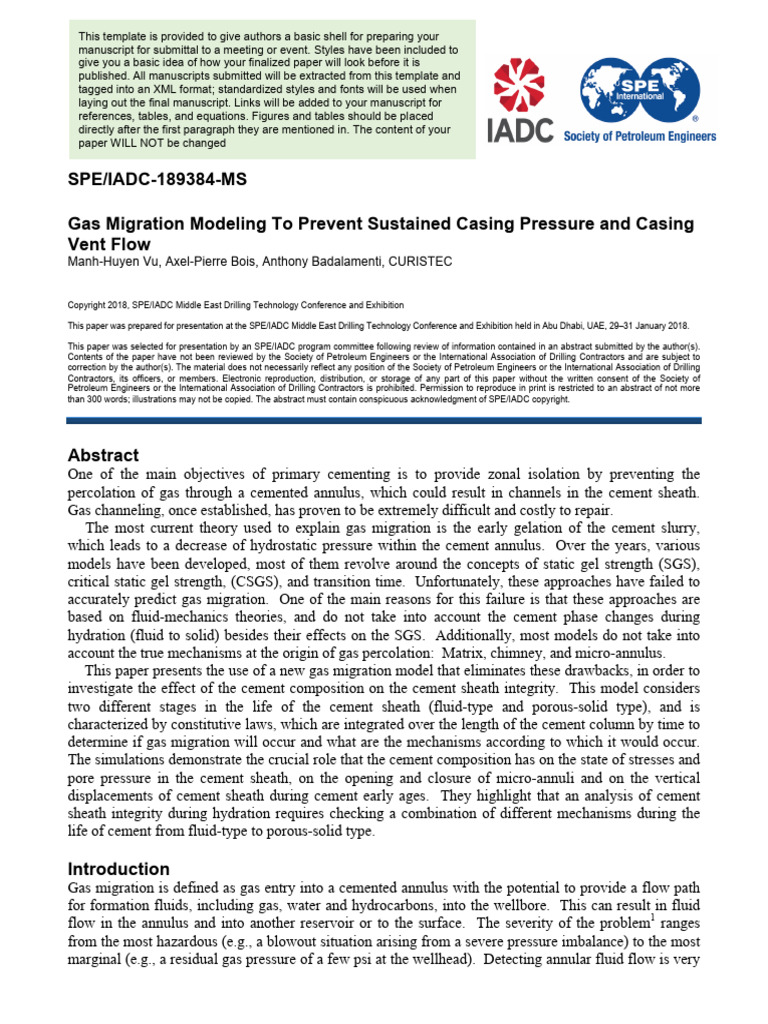 Gas Migration in Cement Sheath Integrity | PDF | Casing (Borehole ...