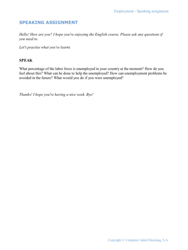 Employment - Speaking Assignment - Es | PDF
