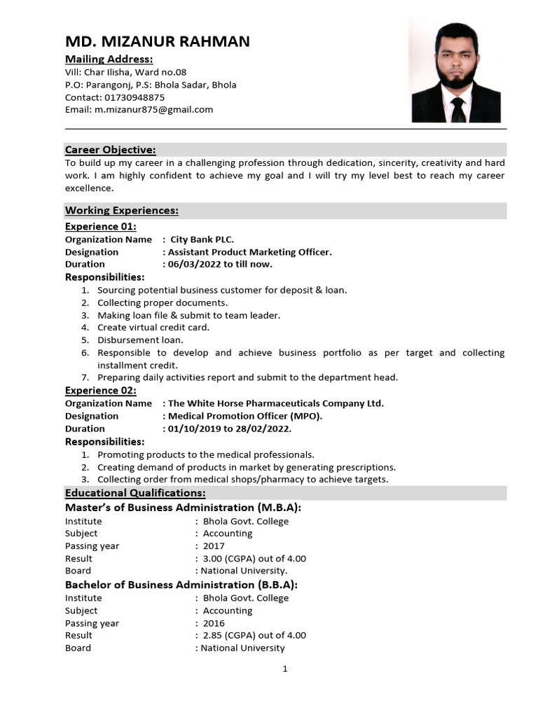 Update CV of Mizanur Rahaman | PDF