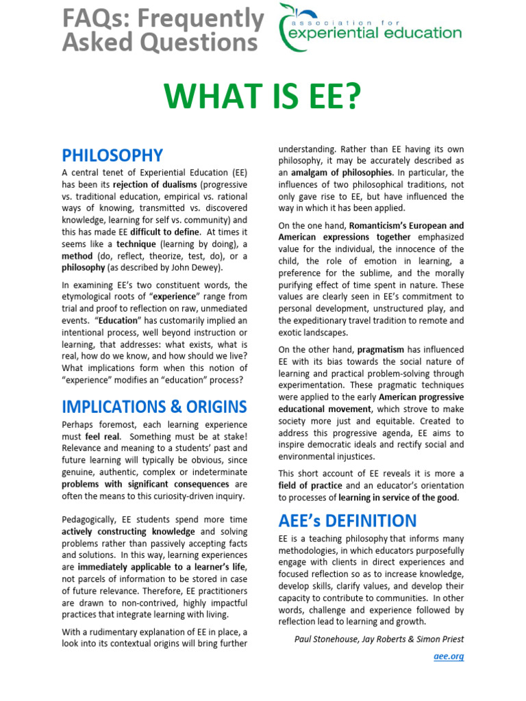 Understanding Experiential Education (EE) | PDF | Learning | Knowledge