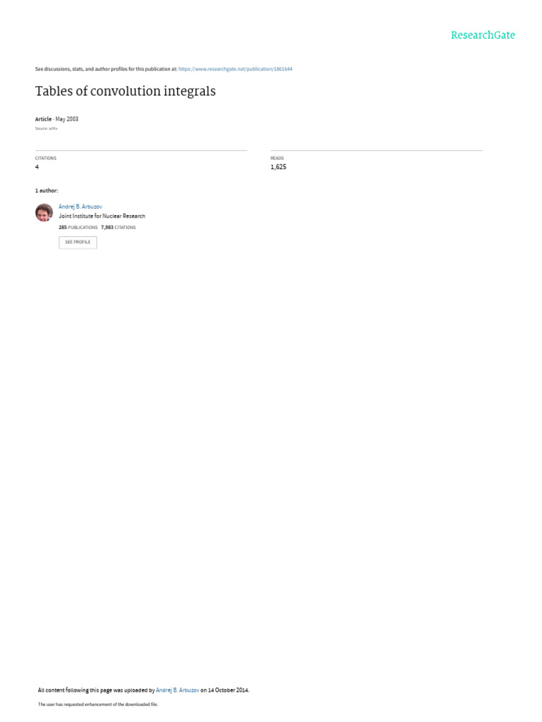 Convolution Integral Tables for Physics | PDF | Convolution | Integral