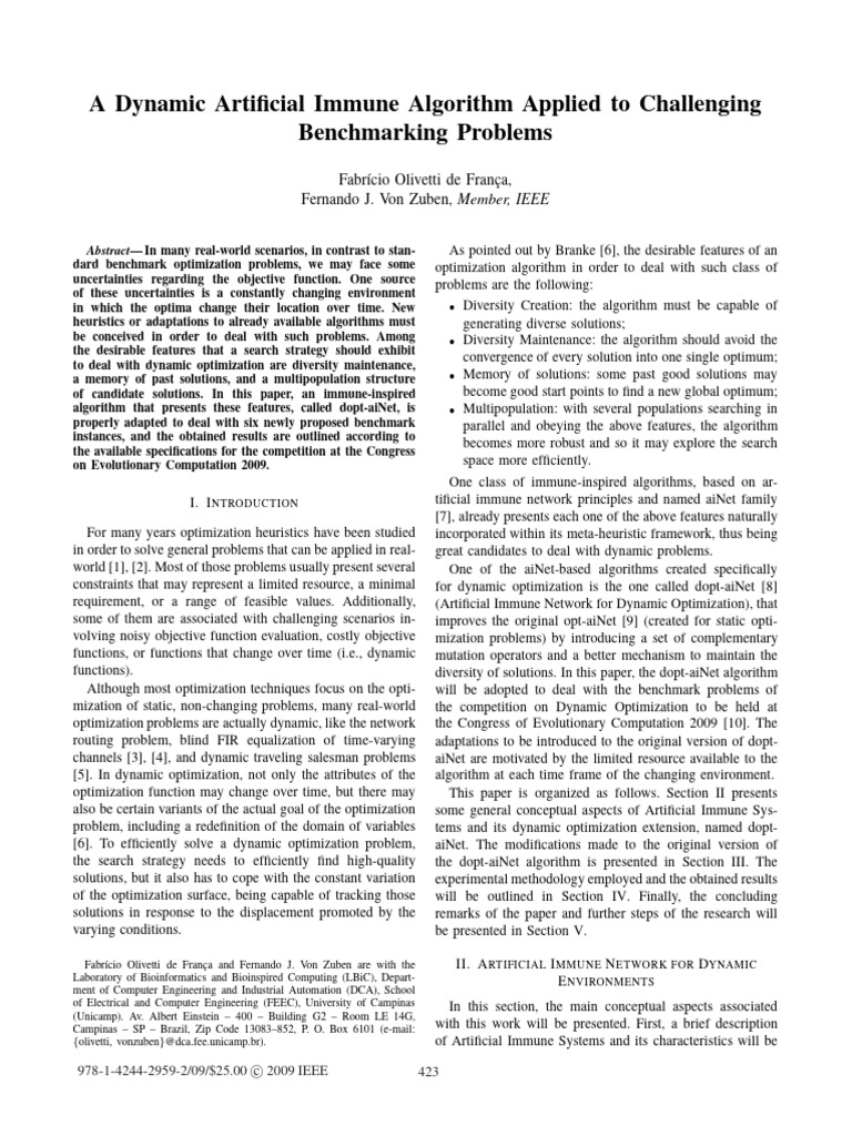 Dynamic Immune Algorithm for Optimization | PDF | Mathematical ...