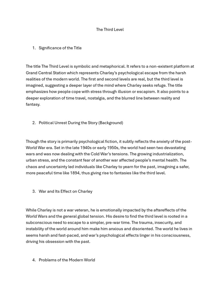 Escapism and Nostalgia in The Third Level | PDF | Experience | Nostalgia