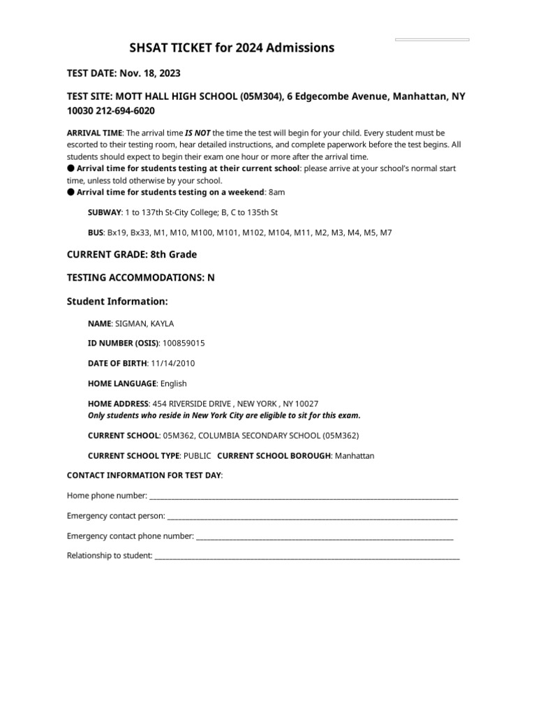 Shsat Ticket en | PDF