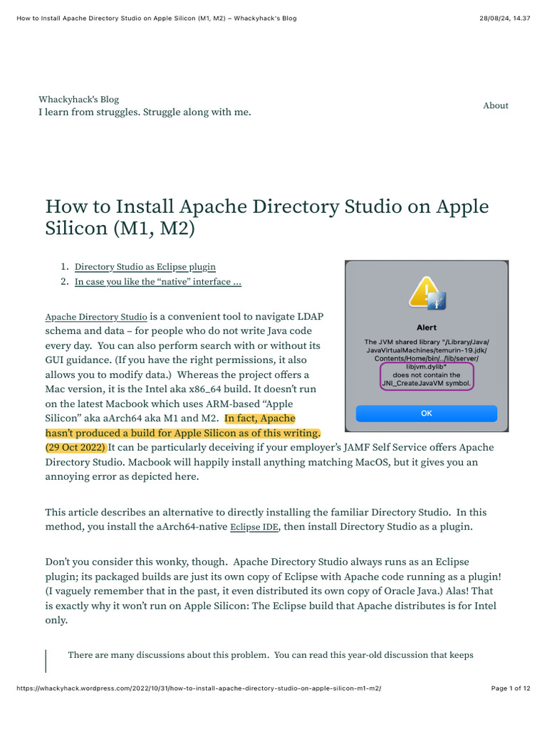 Install Apache Directory Studio on M1/M2 | PDF | Mac Os | Java ...