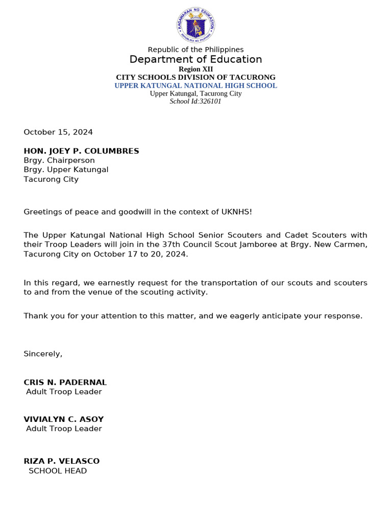 Request for Scout Transportation Support | PDF
