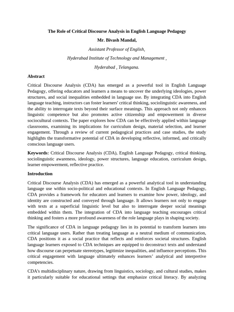 Critical Discourse Analysis in Language Teaching | PDF | Pedagogy ...