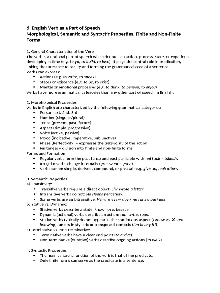 English Verb As A Part of Speech Morphological, Semantic and Syntactic ...