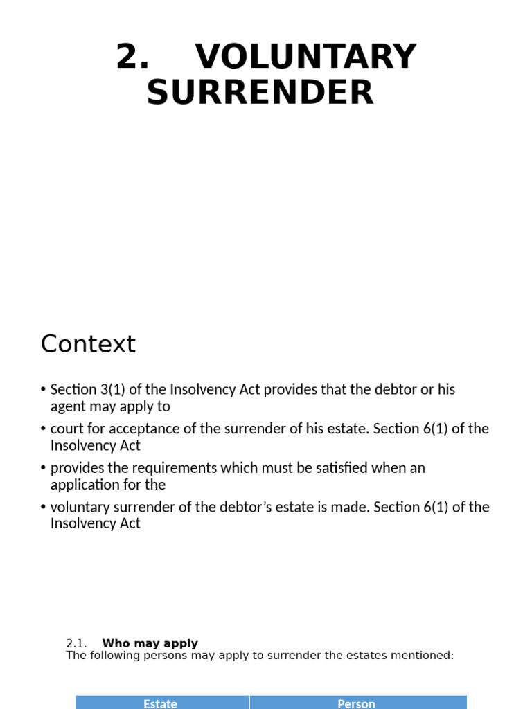 Voluntary Surrender of Insolvent Estates | PDF | Insolvency | Private Law