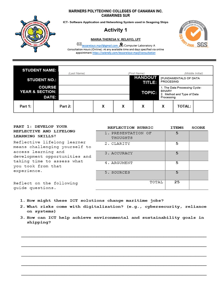 Activity 1-Fundamentals of Data Processing | PDF | Ships | Educational ...