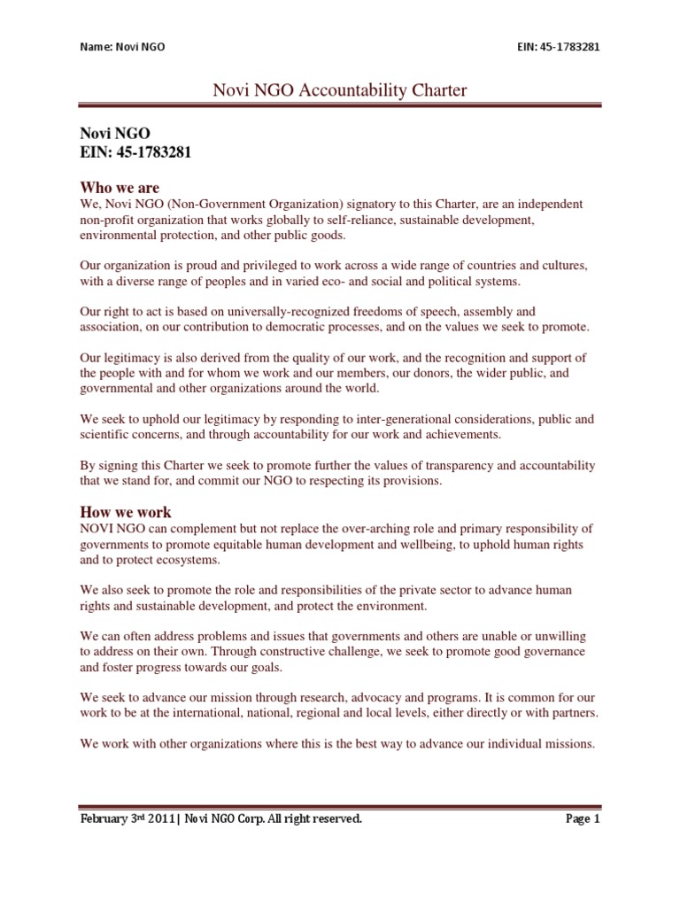 Novi NGO Accountability Charter | PDF | Non Governmental Organization ...