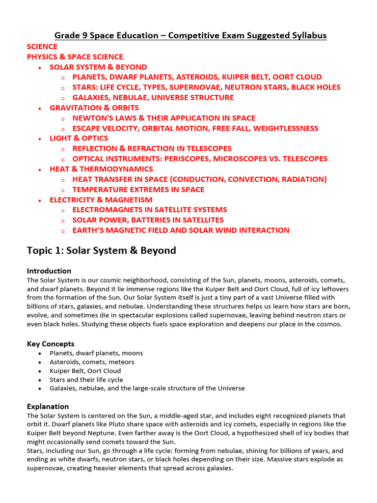 Grade 9 Space Exam Syllabus Overview | PDF | Liquid Propellant Rocket ...