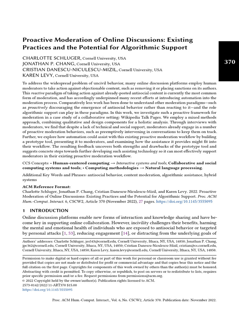 Proactive Moderation in Online Discussions | PDF | Wikipedia | Internet ...