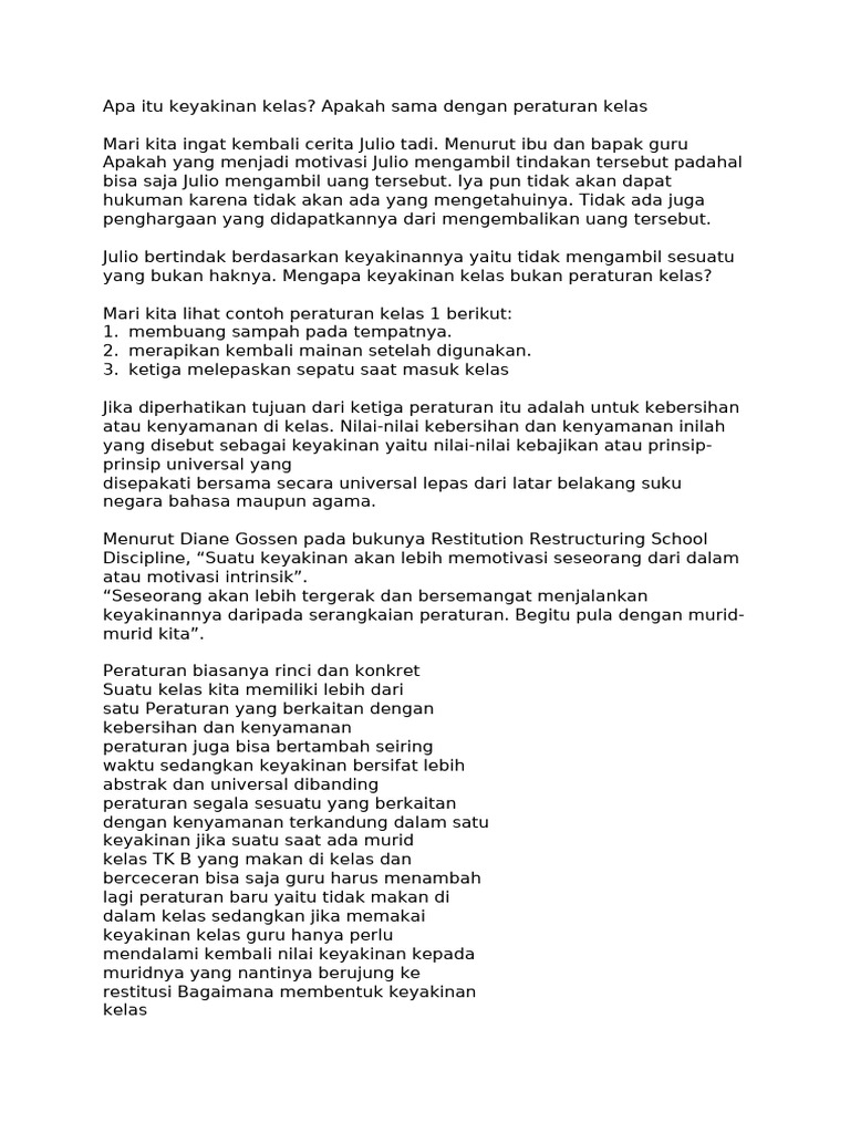 Memahami Keyakinan Kelas dan Penerapannya | PDF