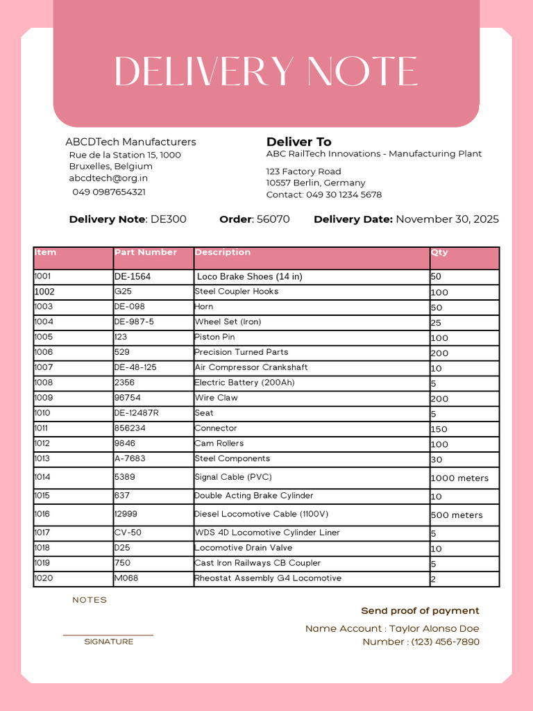 Delivery Note for ABCDTech Order 56070 | PDF | Locomotives | Engines