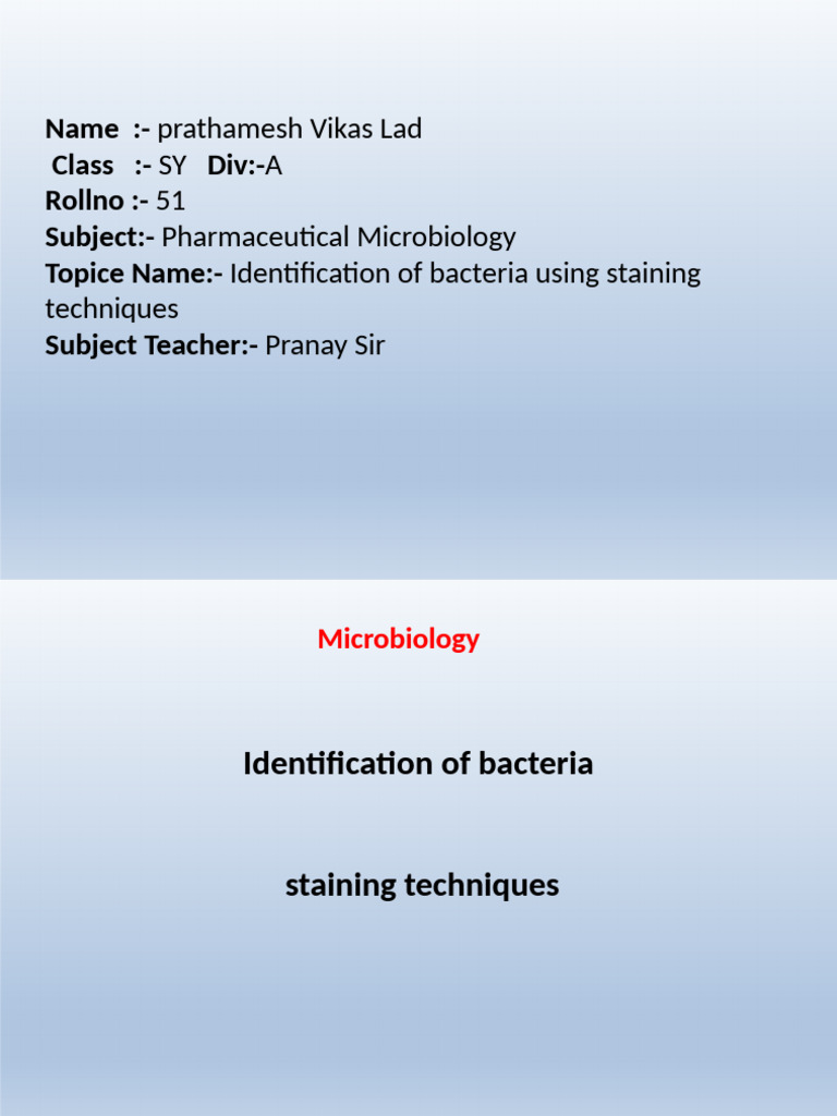 Bacterial Identification via Staining Techniques | PDF | Staining ...