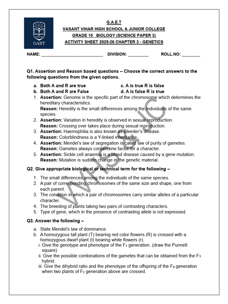 Grade 10 Genetics Activity Sheet | PDF | Dominance (Genetics) | Genetics
