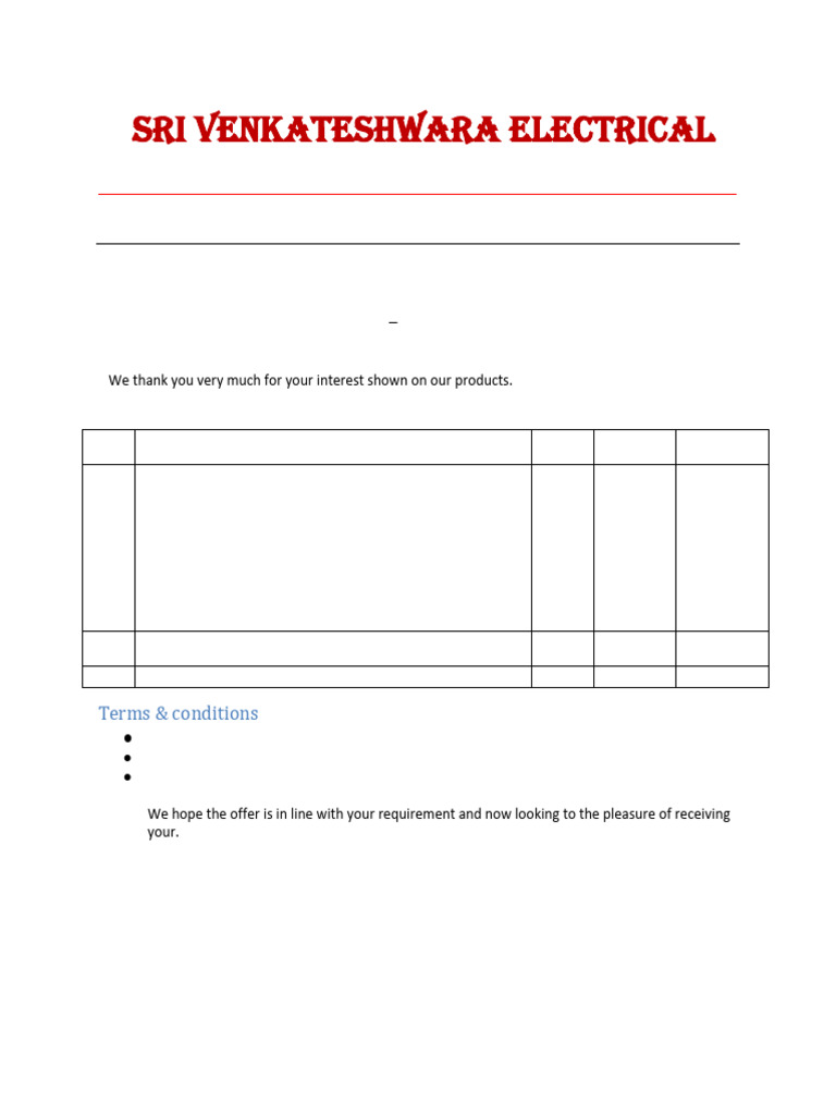 Electrical Panel Board Quotation | PDF