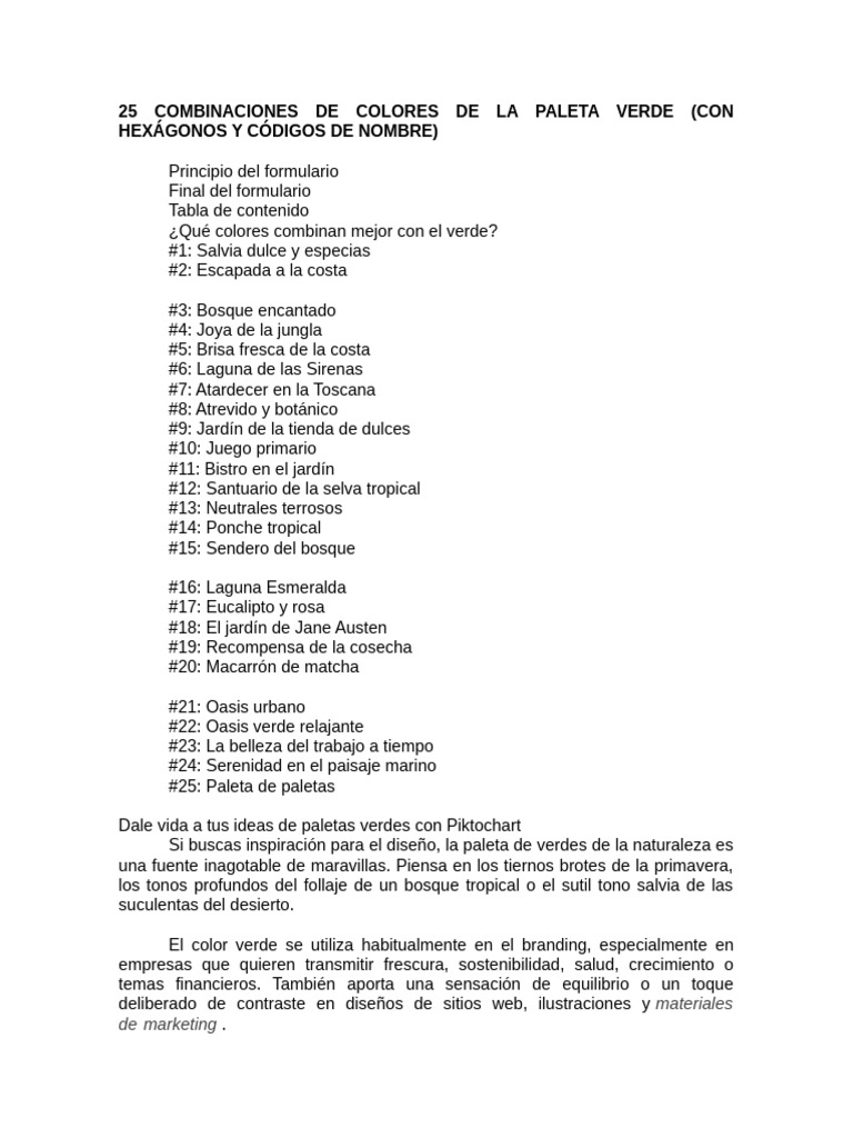 25 Combinaciones de Colores de La Paleta Verde | PDF | Color | Moda, image size:768x1024