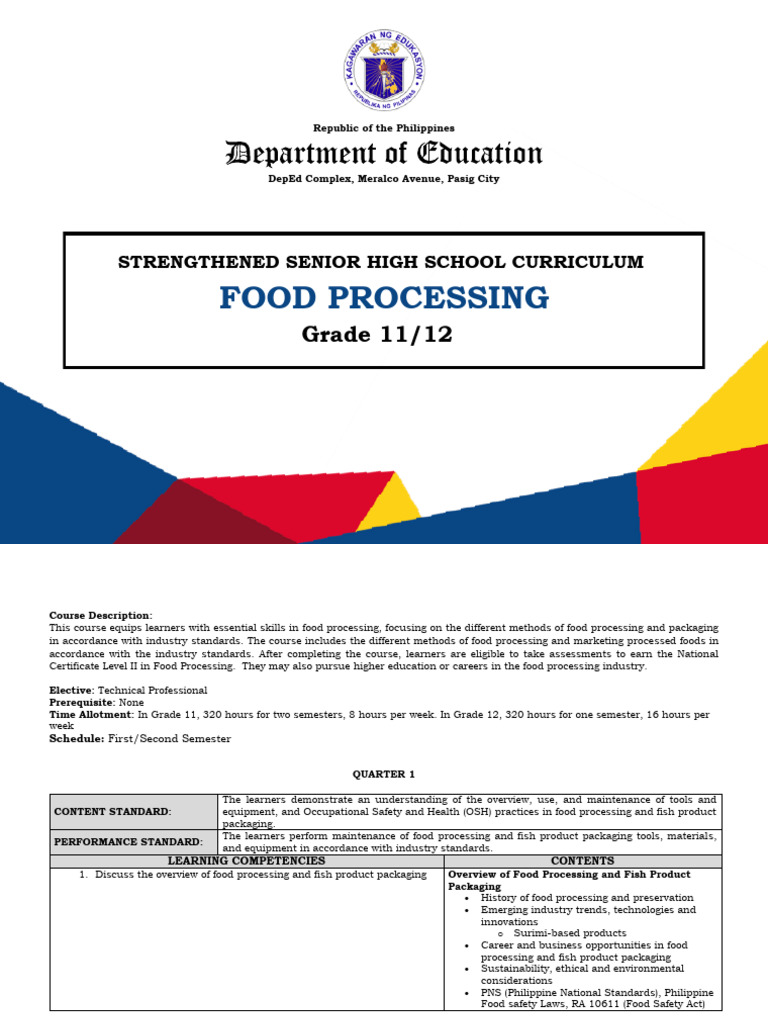 Food Processing Curriculum for Grades 11-12 | PDF | Food Preservation ...