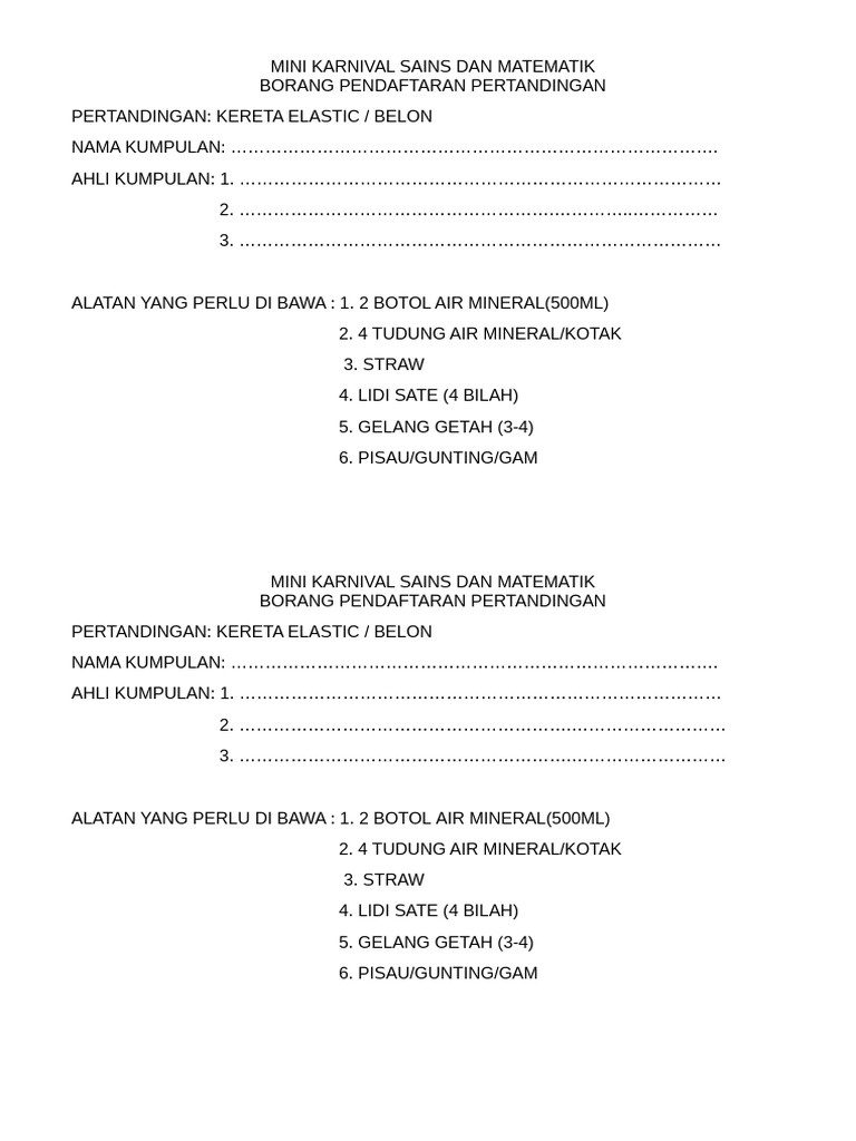 Pendaftaran Mini Karnival Sains 2023 | PDF