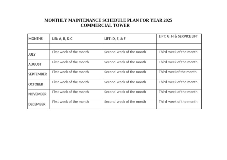 2025 Monthly Maintenance Schedule | PDF