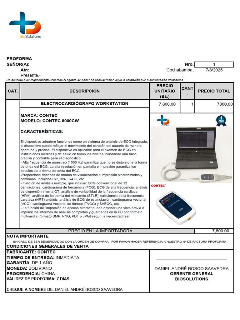 Cotización Contec 8000G ECG Workstation | PDF