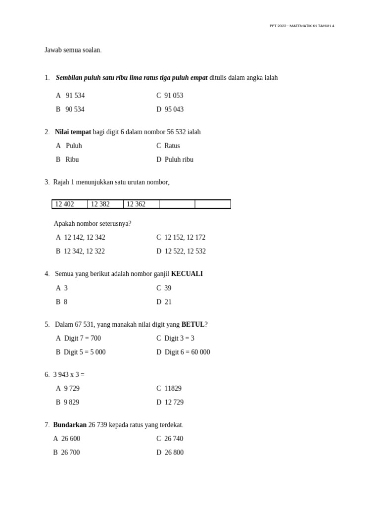 Sembilan Puluh Satu Ribu Lima Ratus Tiga Puluh Empat: Nilai Tempat | PDF