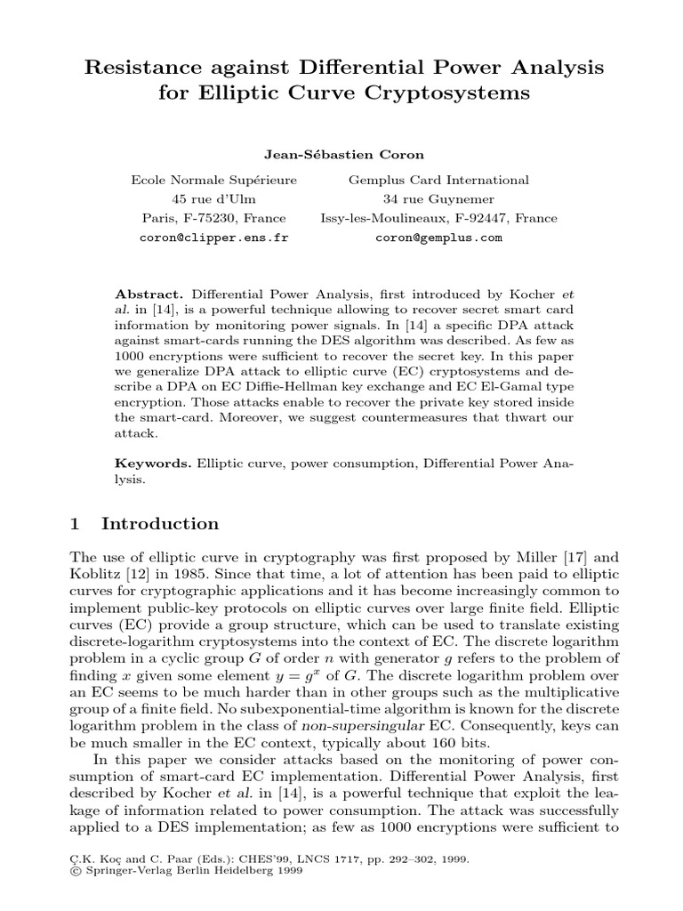 Resistance Against Differential Power Analysis For Elliptic Curve ...