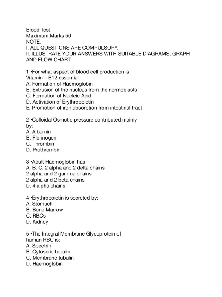 Blood Test Questions and Answers Guide | PDF | Red Blood Cell | Hemoglobin