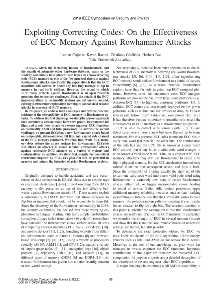 ECC Memory Vulnerability to Rowhammer | PDF | Error Detection And ...