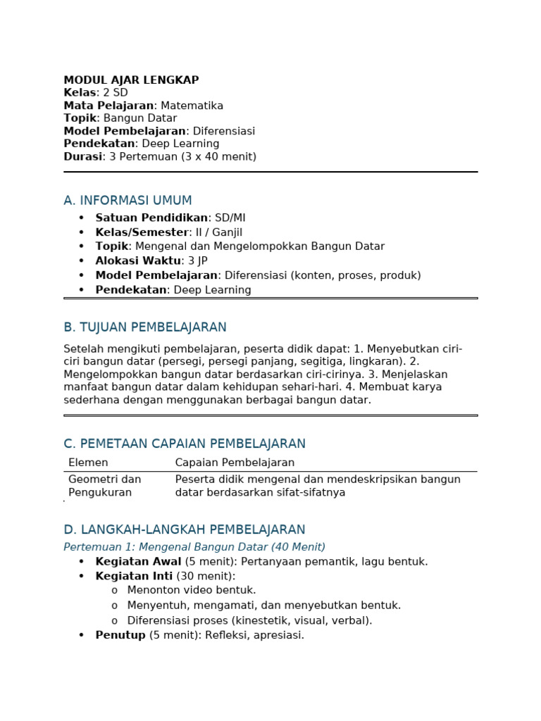 Modul Ajar Bangun Datar Kelas 2 SD | PDF