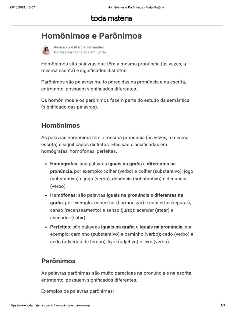 Homônimos e Parônimos | PDF
