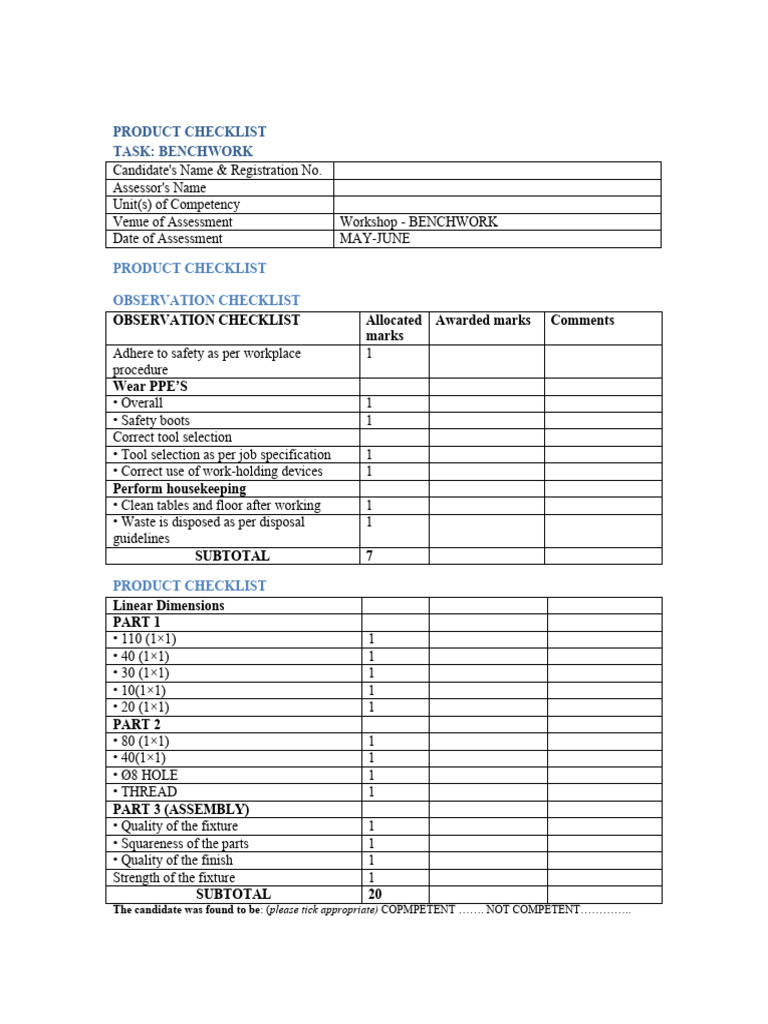 Benchwork Assessment Answer Key | PDF