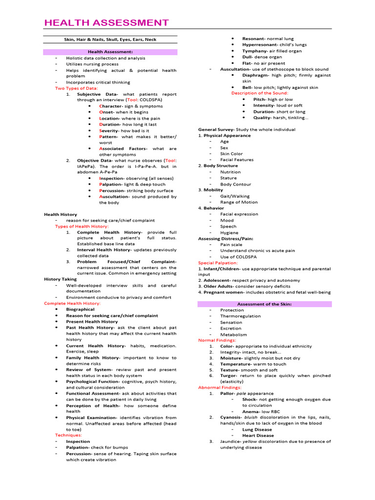 Health Assessment Reviewer | PDF | Vein | Anatomical Terms Of Motion