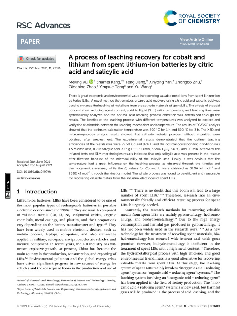 RSC Advances: Paper | PDF | Lithium Ion Battery | Differential Scanning ...