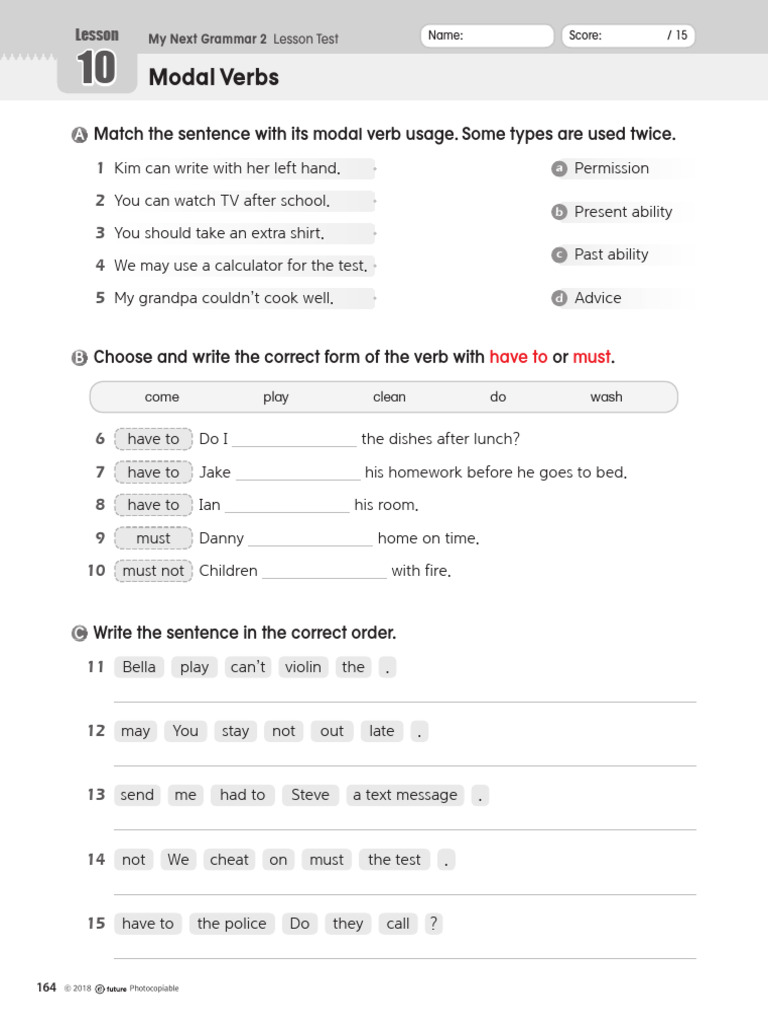 Modal Verbs Lesson Test Worksheet | PDF