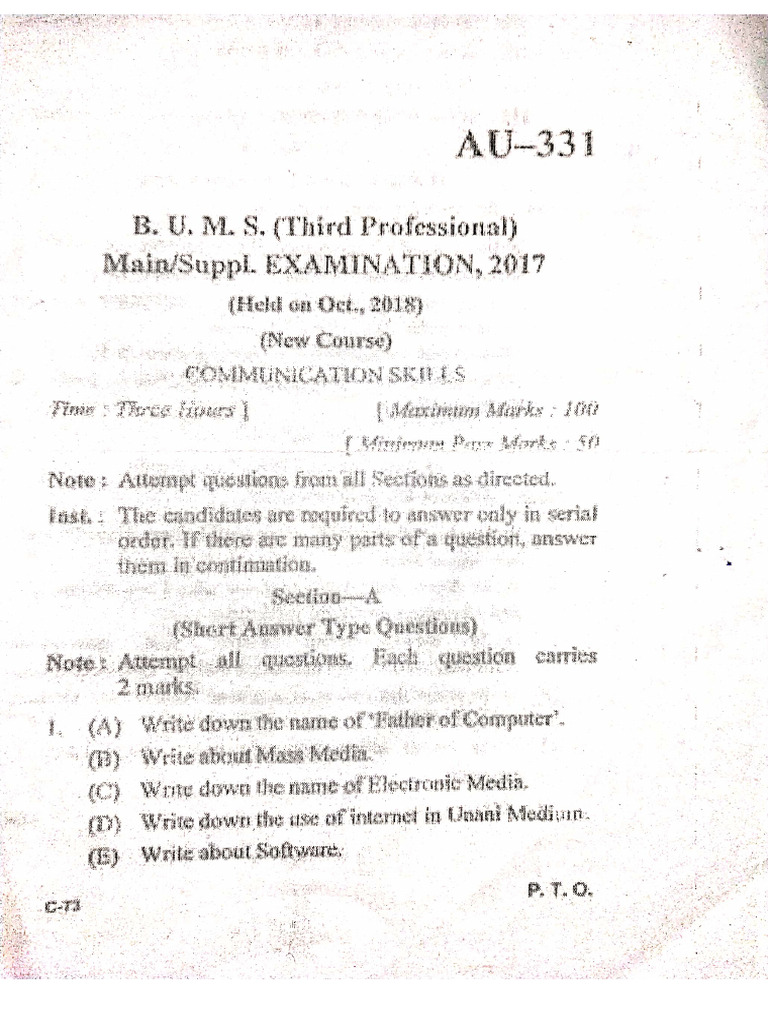 BUMS 3rd Prof. All Paper 2018 | PDF
