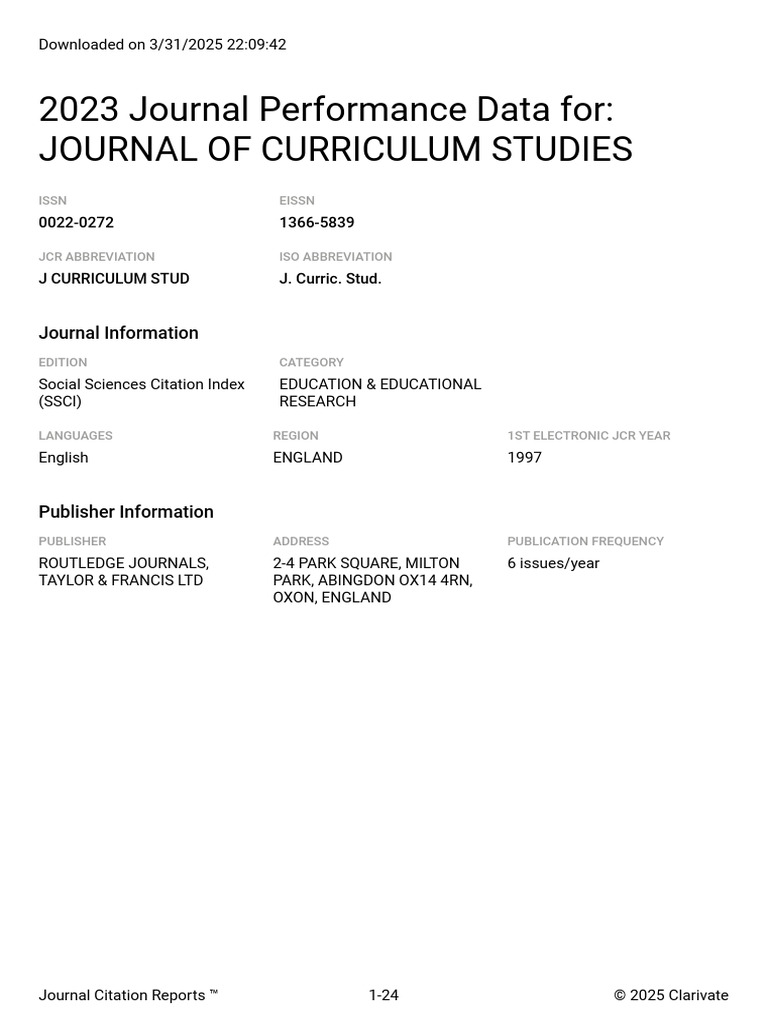 2023 Impact Factor for Curriculum Journals | PDF | Information Science ...