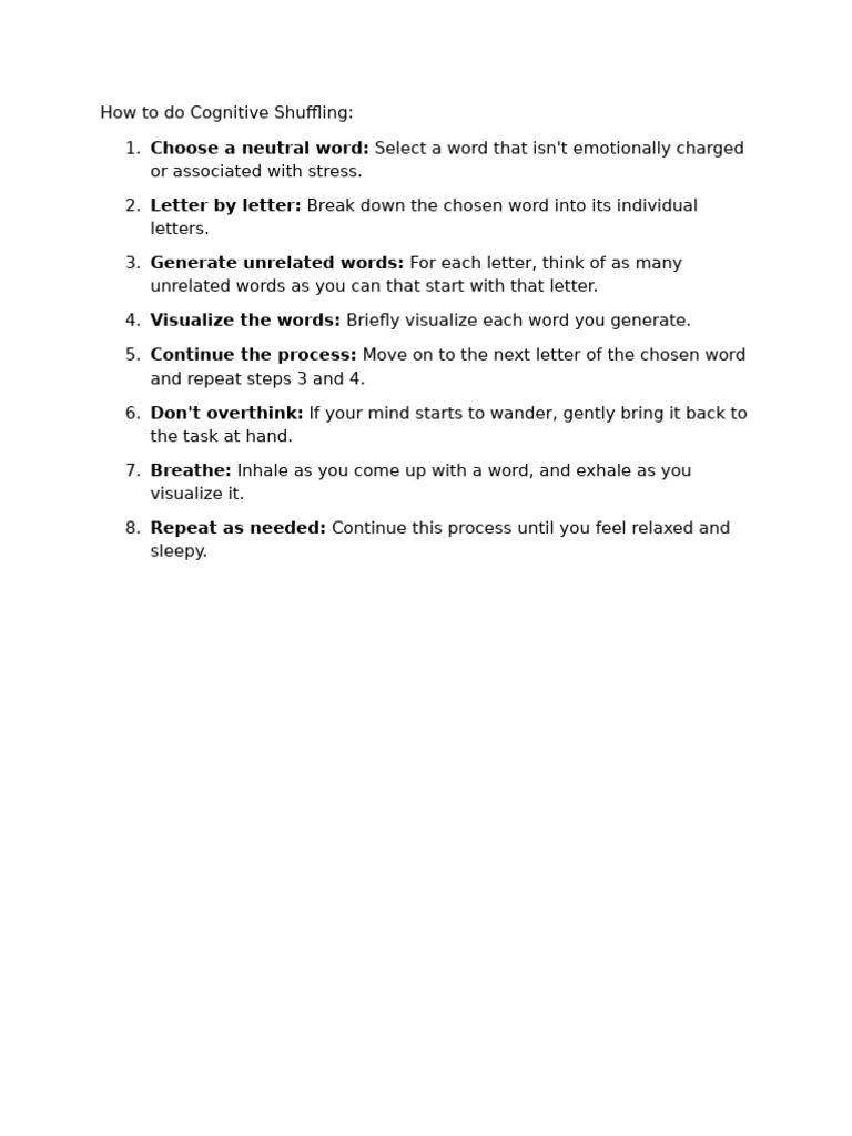 Cognitive Shuffling Exercise | PDF