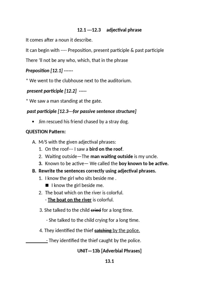 Adjectival and Adverbial Phrases Explained | PDF | Verb | Adjective