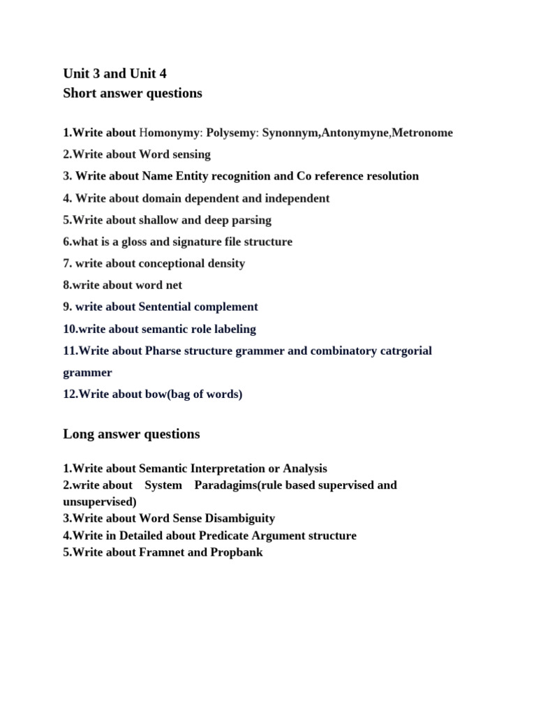 Unit 3 and Unit 4 Questions | PDF
