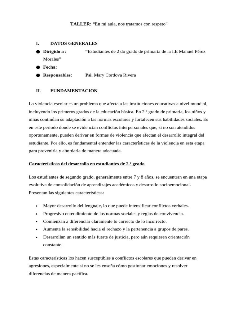 Prevención de Violencia Escolar en 2.º Grado | PDF | Violencia | Las ...