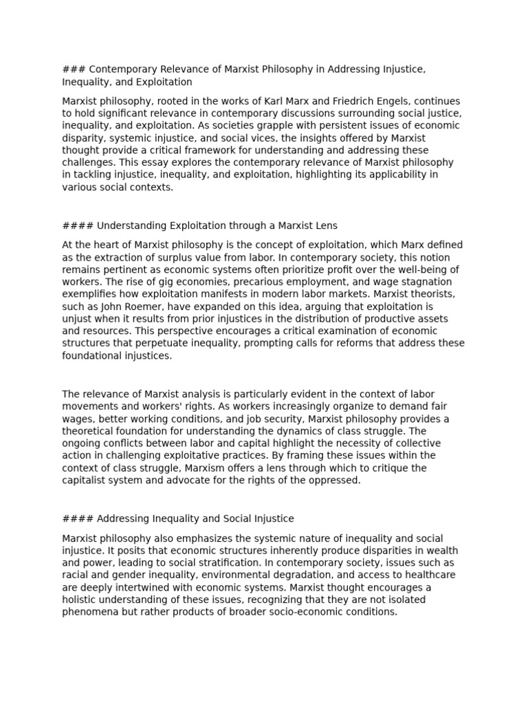 Contemporary Relevance of Marxist Philosophy in Addressing Injustice ...