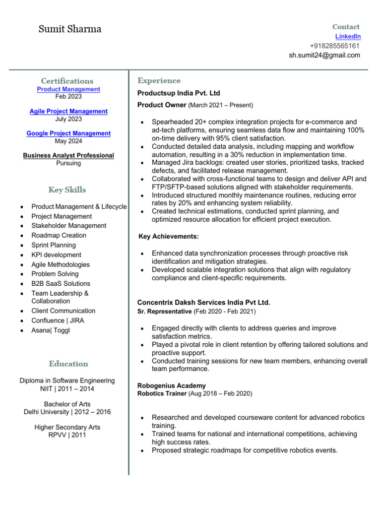 Sumit Sharma: Product Management Profile | PDF | Project Management ...